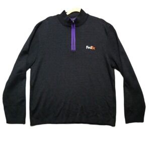FedEx Mens Quarter Zip Pullover Sweater Black XL Acrylic Knit Logo Accent Soft